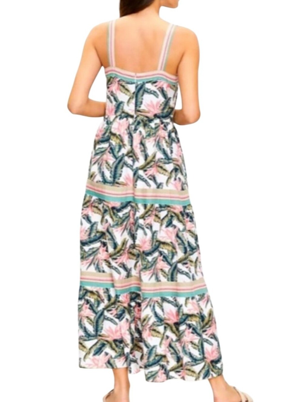 LOFT Pink & Green Tropical Floral Linen Blend Maxi Dress Size 2 - Picture 3 of 8